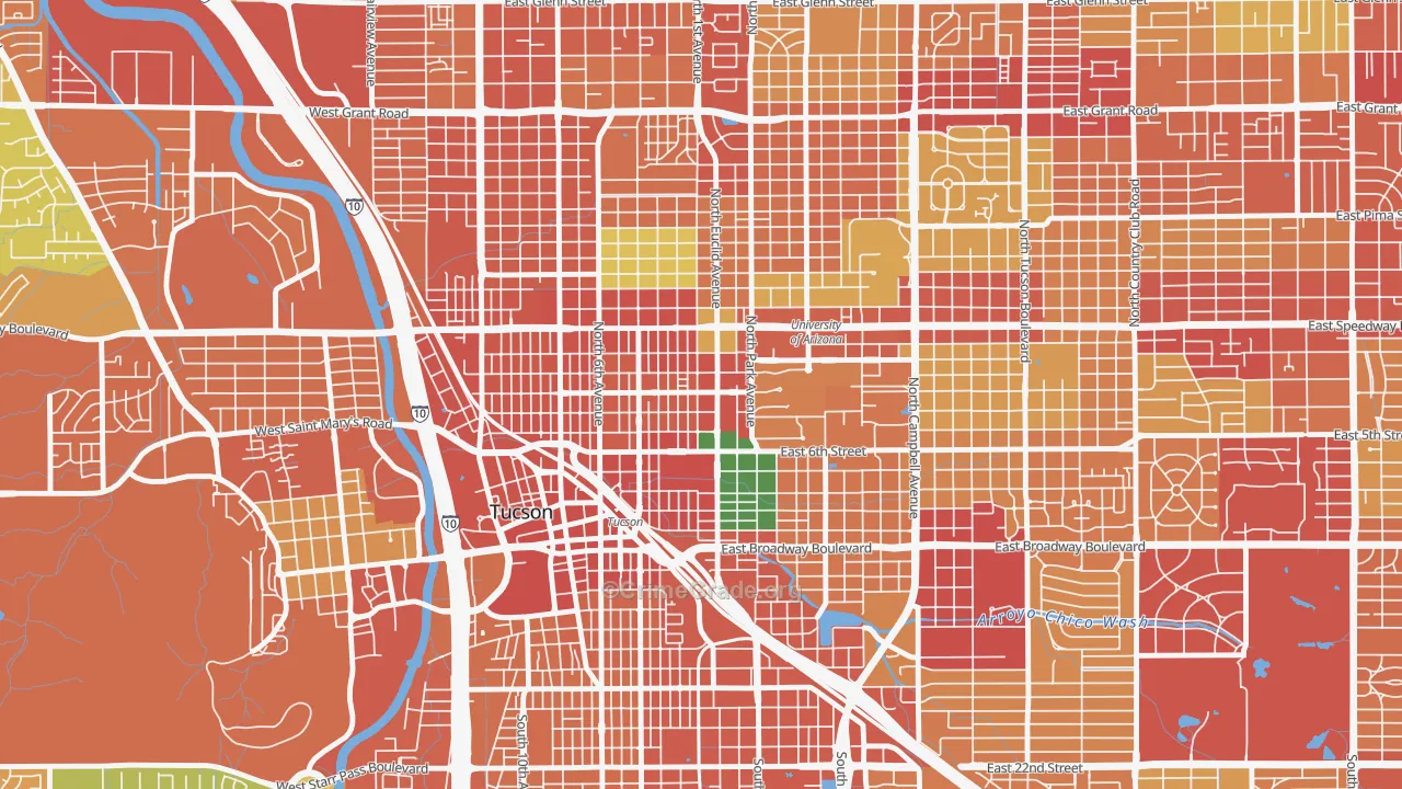 West University, Tucson, AZ Map of Theft Rates