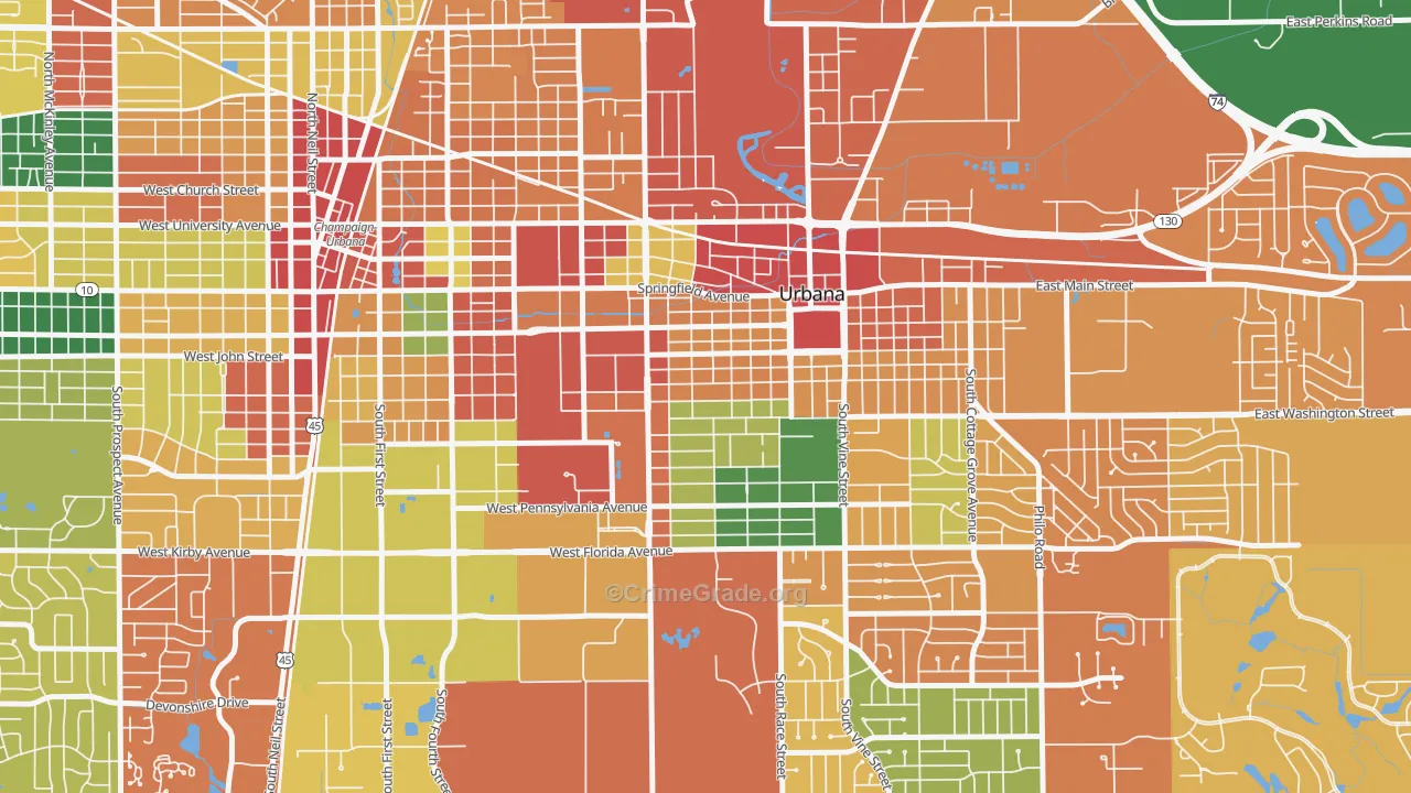 West Urbana, Urbana, IL Map of Theft Rates