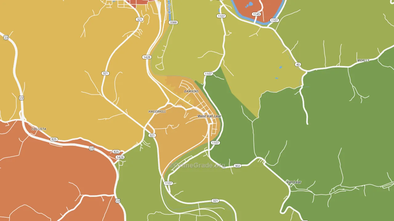 West Van Lear, KY Map of Theft Rates