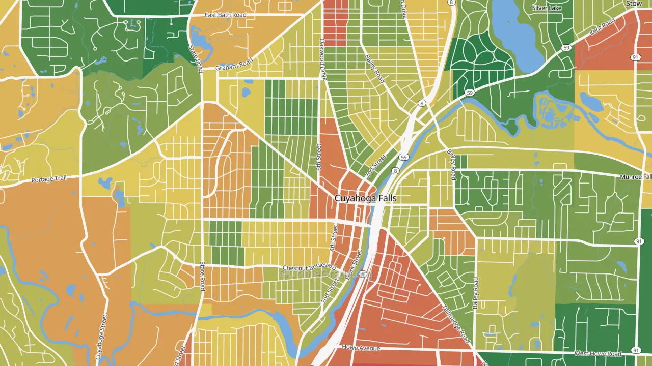 West Village, Cuyahoga Falls, OH Map of Theft Rates
