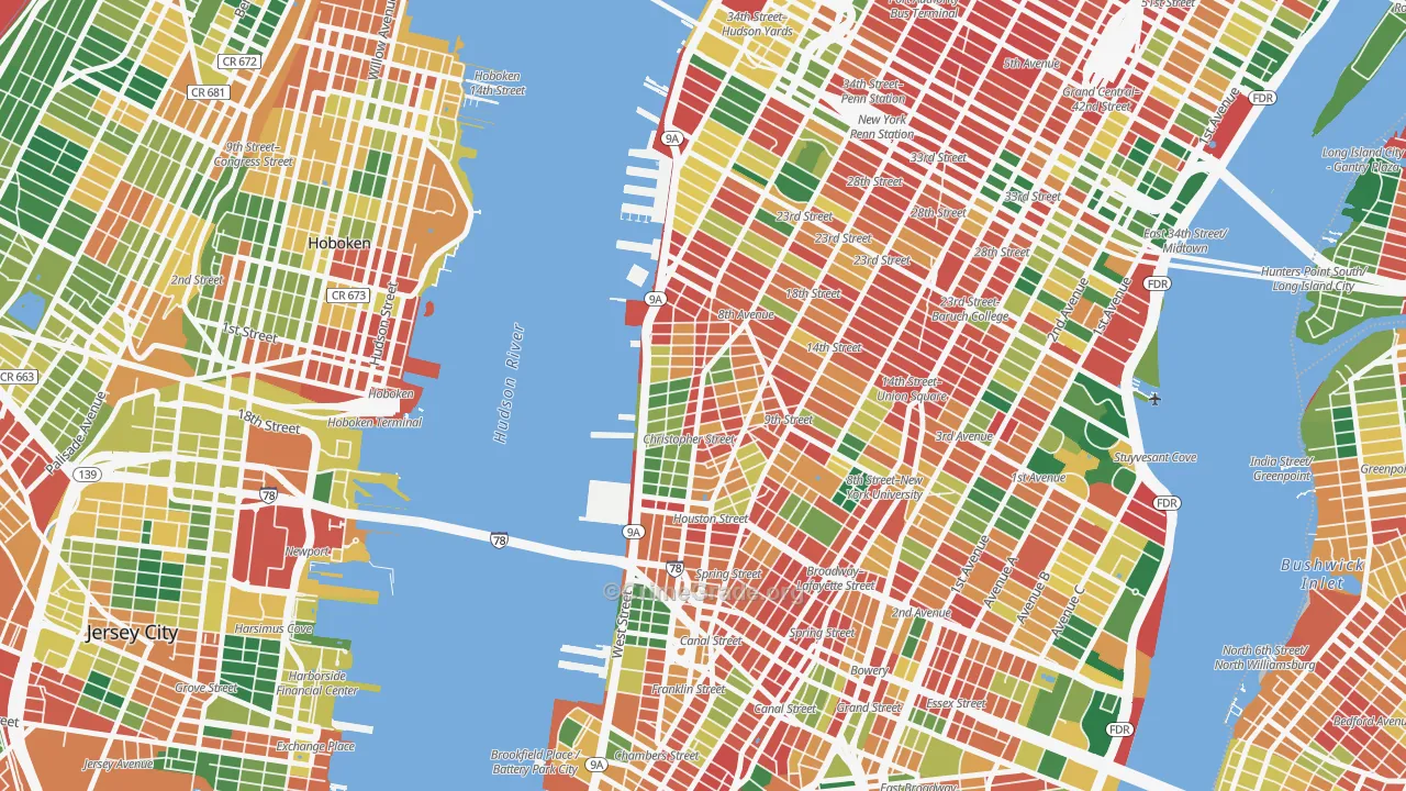 West Village, Manhattan, NY Map of Theft Rates