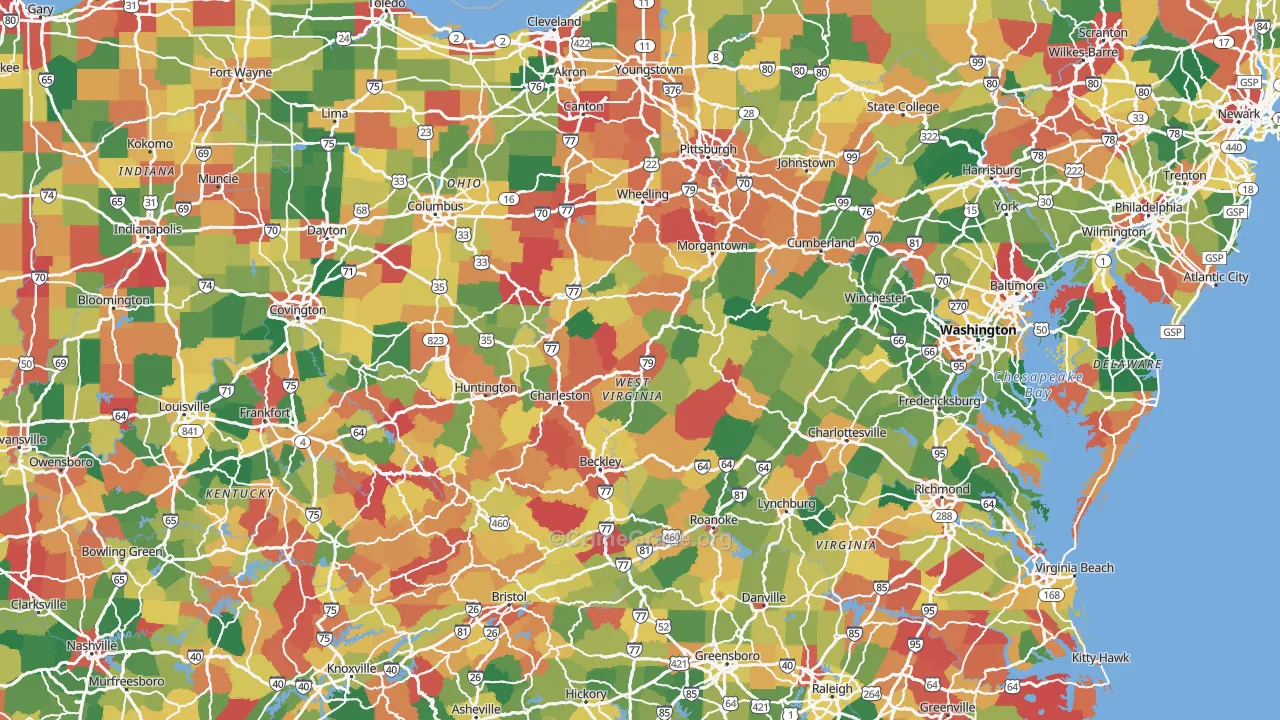 West Virginia Map of Theft Rates
