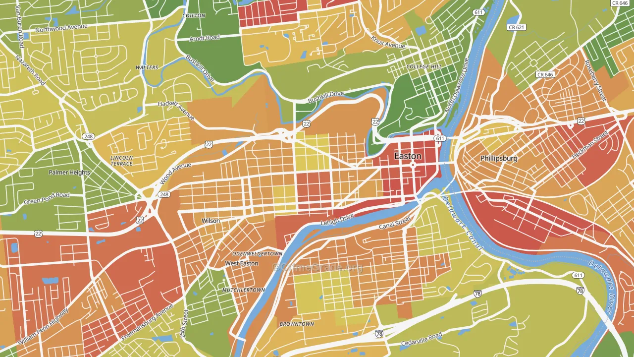 West Ward, Easton, PA Map of Theft Rates