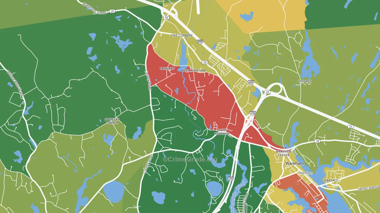 West Wareham, MA Map of Theft Rates