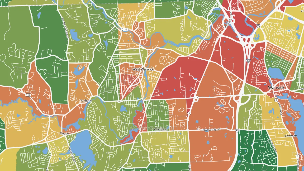 West Warwick, RI Map of Theft Rates