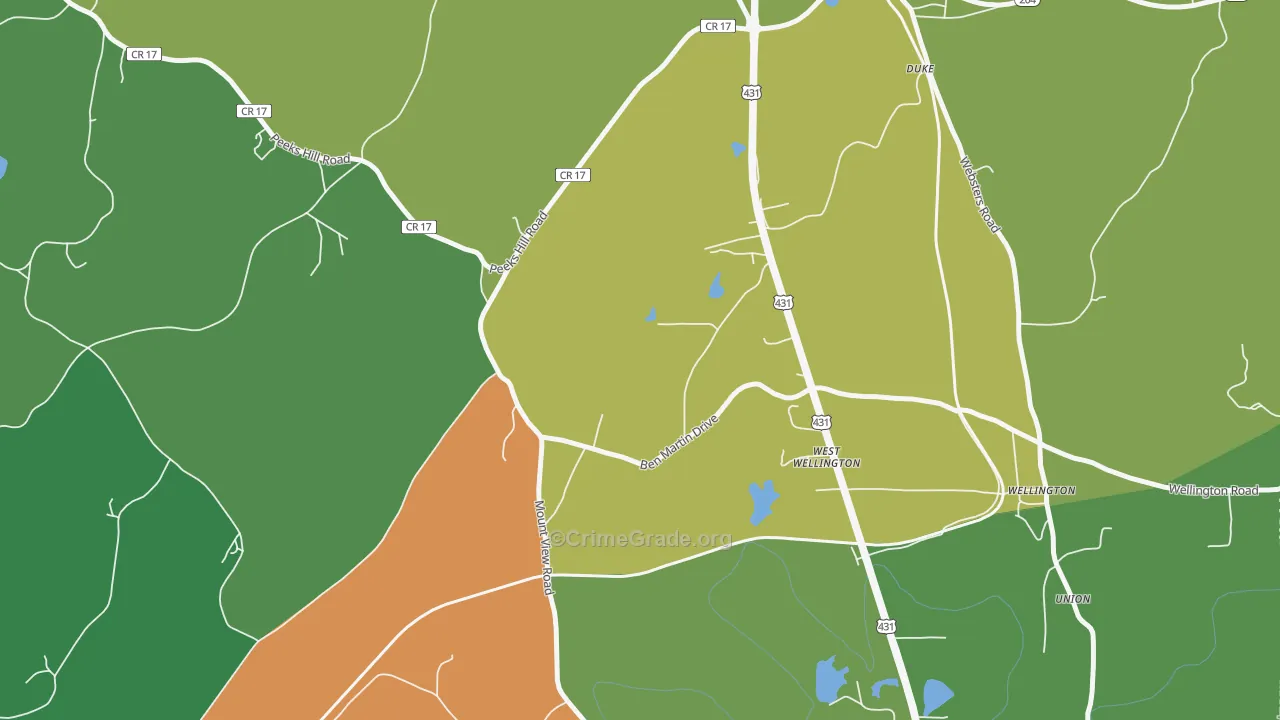 West Wellington, AL Map of Theft Rates