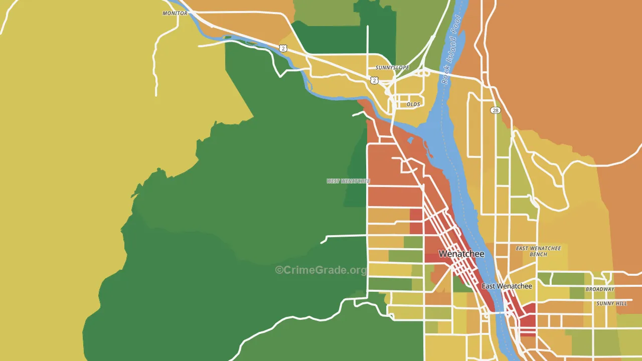 West Wenatchee, WA Map of Theft Rates