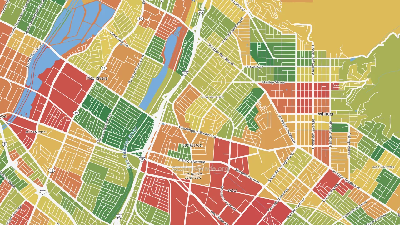 West Whittier-Los Nietos, CA Map of Theft Rates