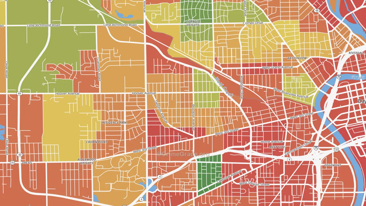 West Wood, Dayton, OH Map of Theft Rates