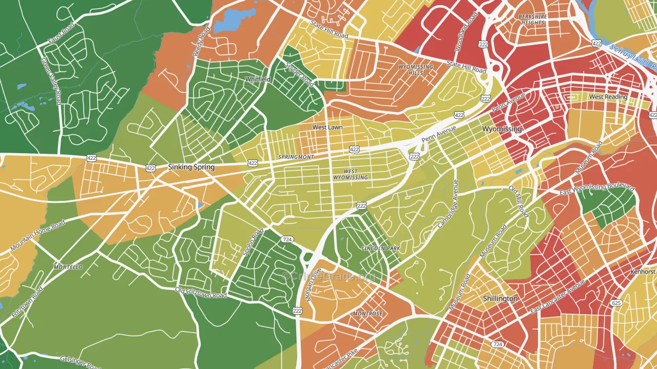 West Wyomissing, PA Map of Theft Rates