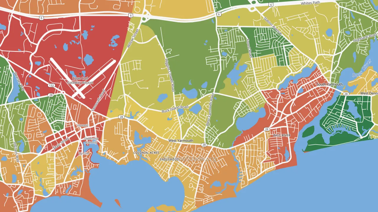 West Yarmouth, MA Map of Theft Rates