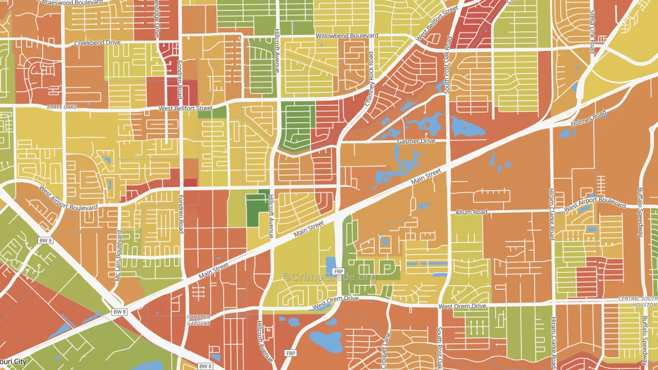 Westbury, Houston, TX Map of Theft Rates