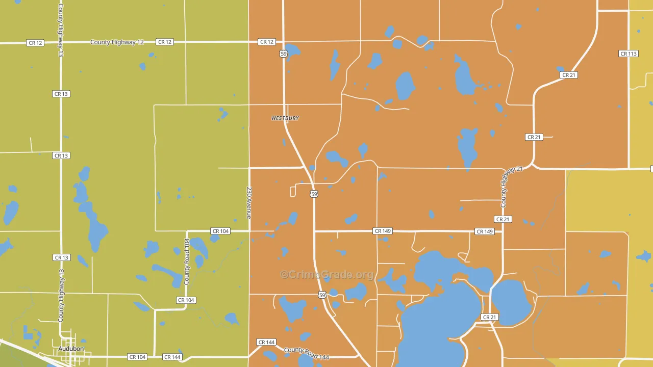 Westbury, MN Map of Theft Rates
