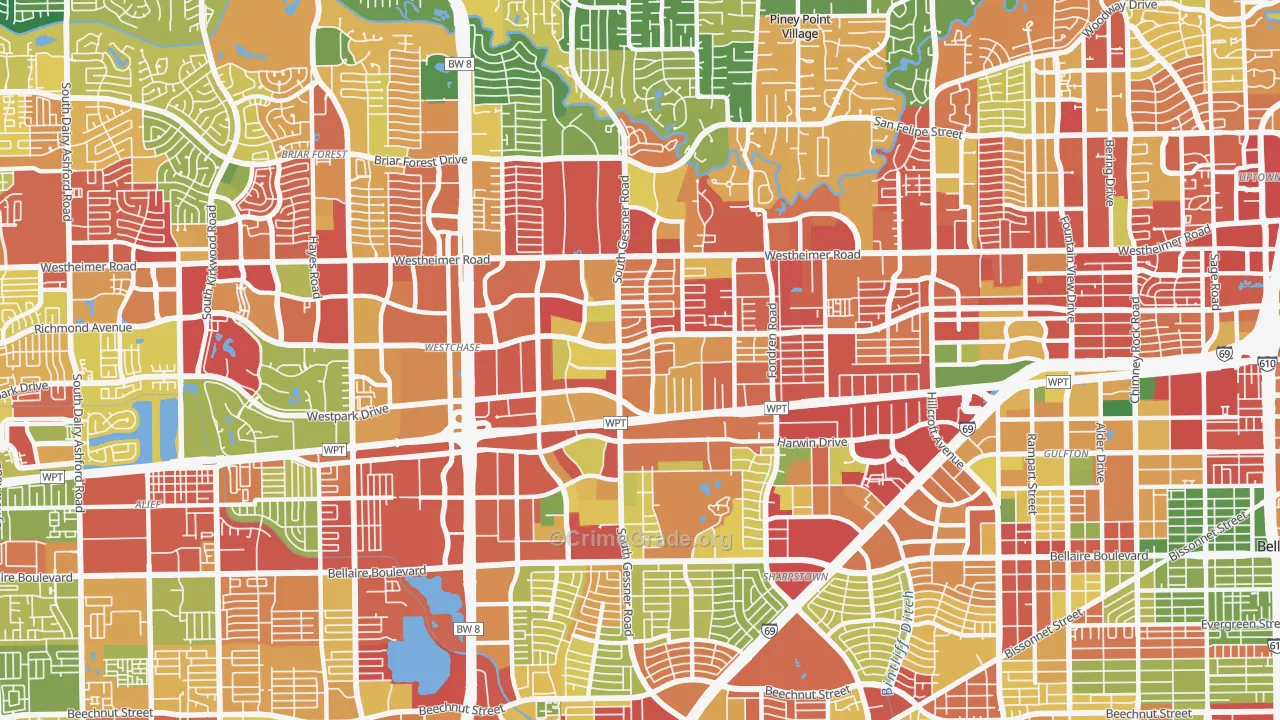 Westchase, Houston, TX Map of Theft Rates