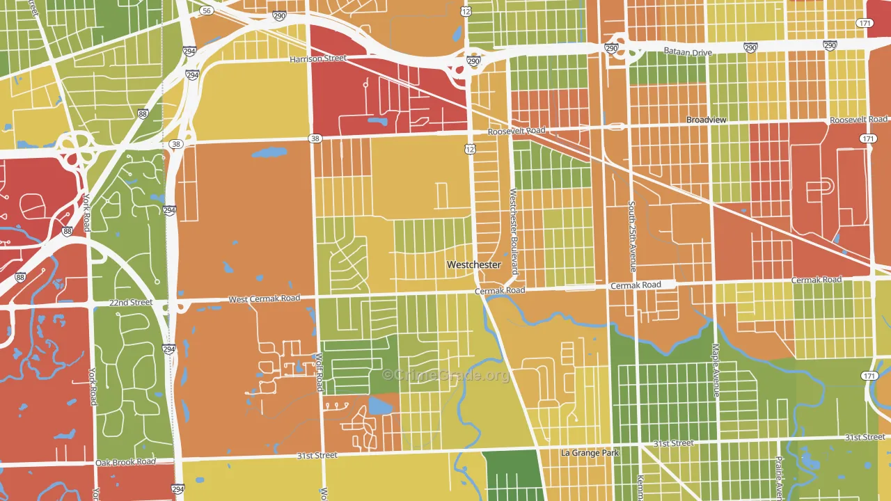 Westchester, IL Map of Theft Rates