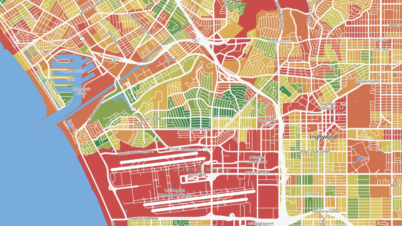 Westchester, Los Angeles, CA Map of Theft Rates