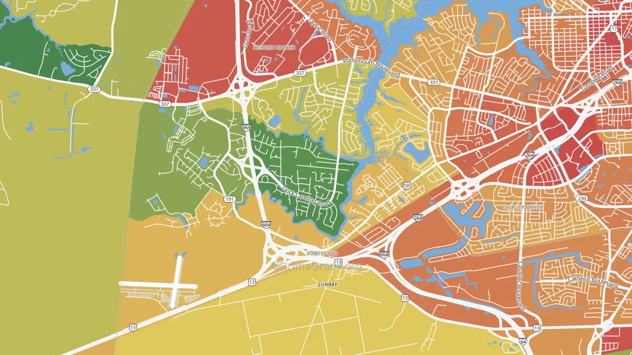 Western Branch South, Chesapeake, VA Map of Theft Rates