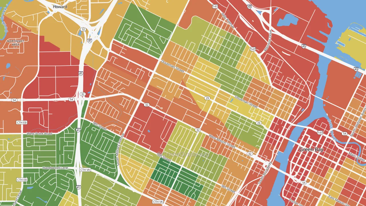 Western Corridor, Green Bay, WI Map of Theft Rates