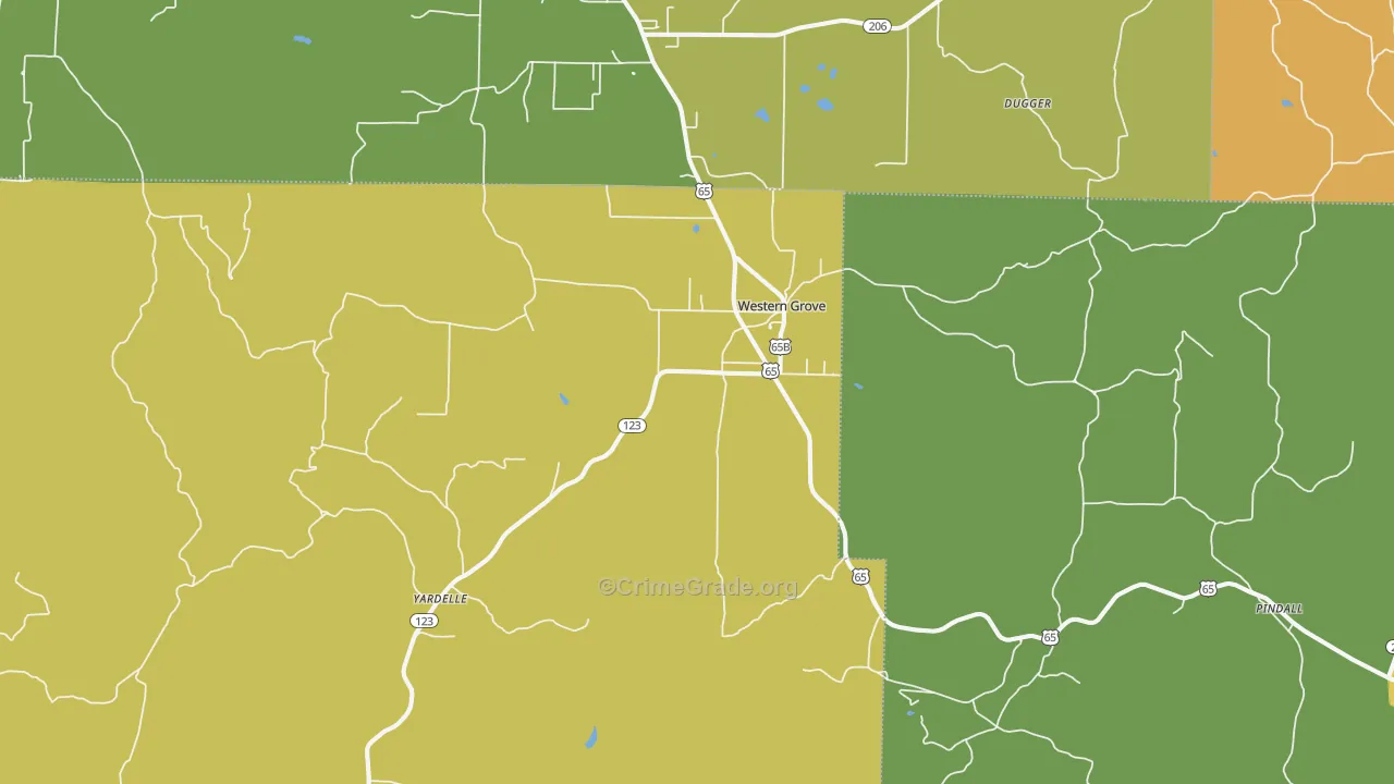 Western Grove, AR Map of Theft Rates