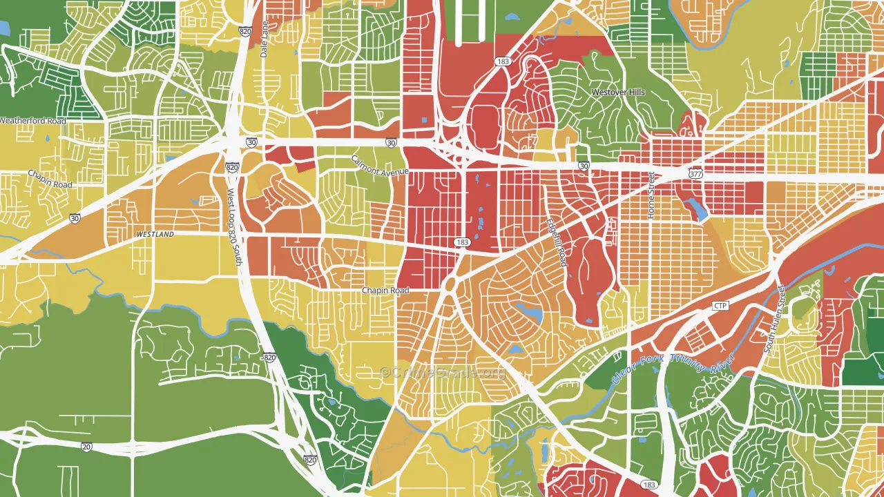 Western Hills Fort Worth, Fort Worth, TX Map of Theft Rates