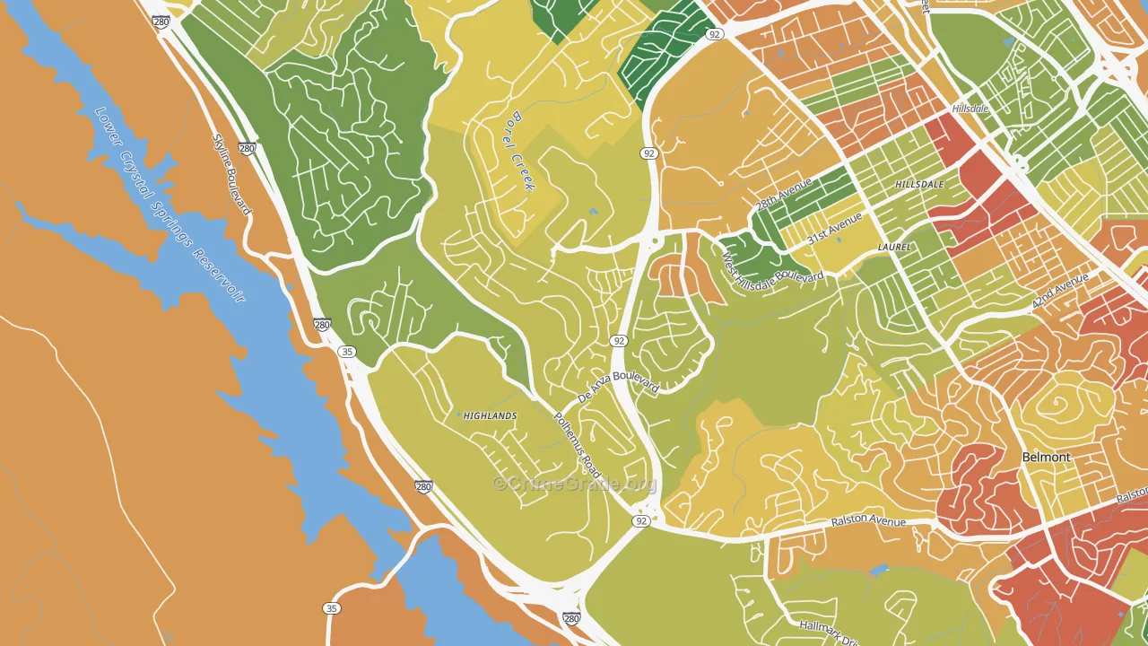 Western Hills, San Mateo, CA Map of Theft Rates