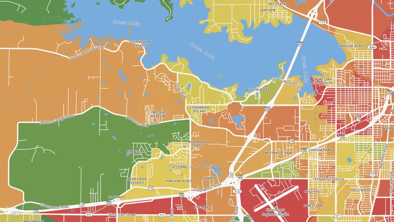 Western Hills Yarborough, Shreveport, LA Map of Theft Rates