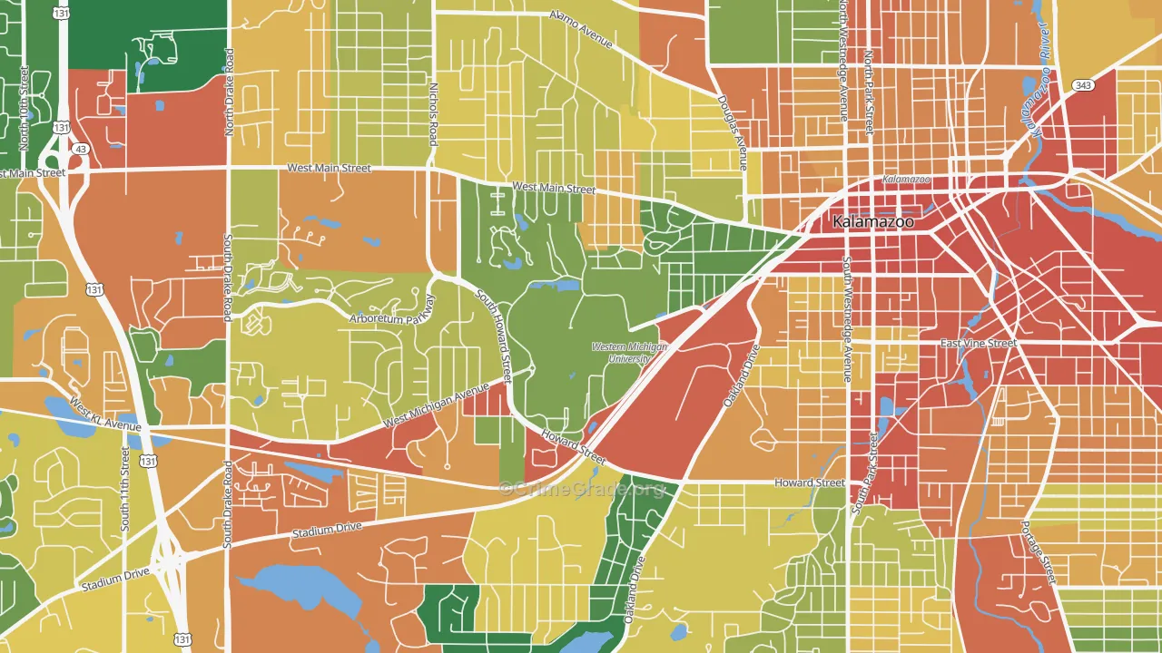 Western Michigan University-KRPH, Kalamazoo, MI Map of Theft Rates
