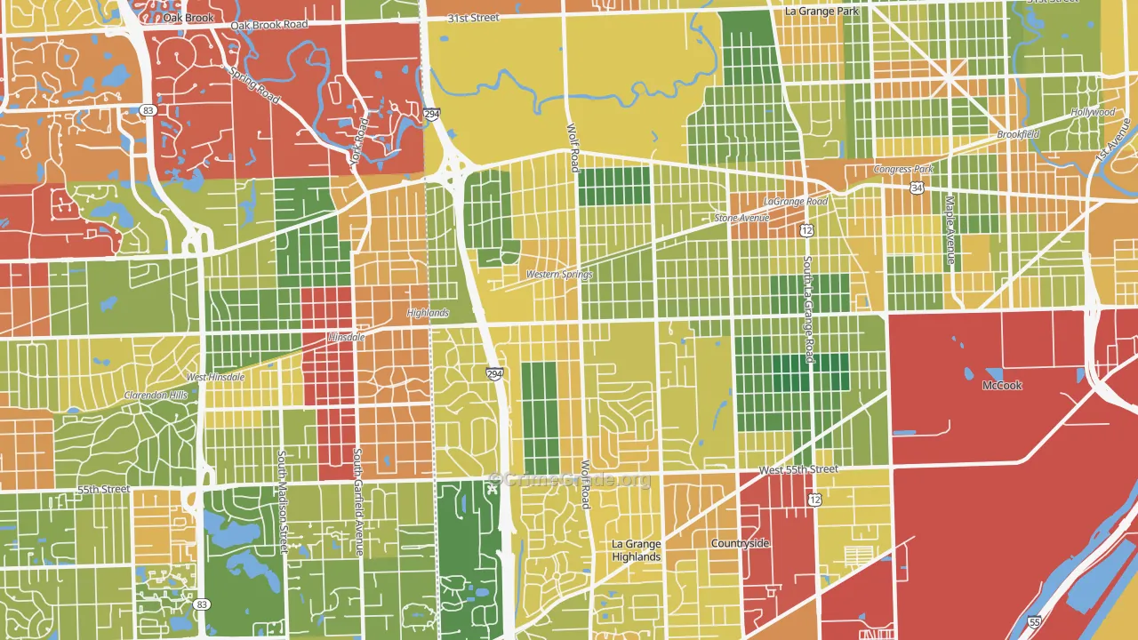 Western Springs, IL Map of Theft Rates