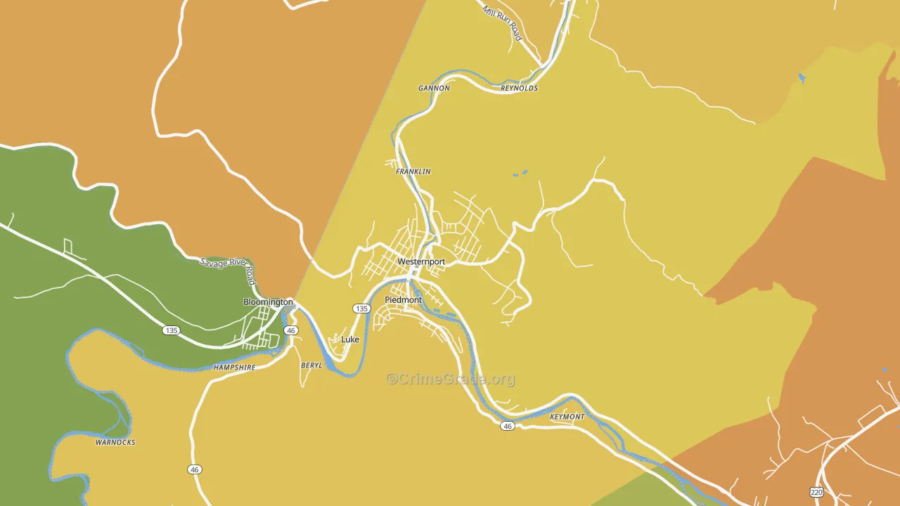 Westernport, MD Map of Theft Rates