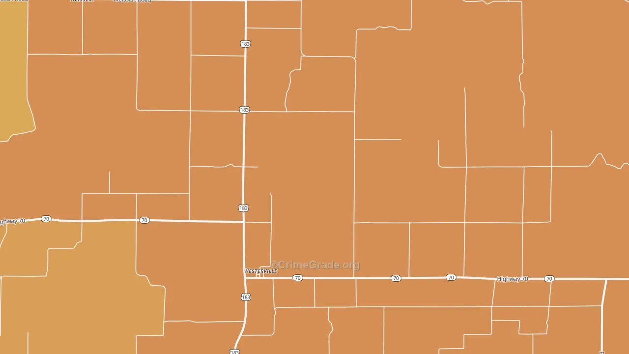 Westerville, NE Map of Theft Rates