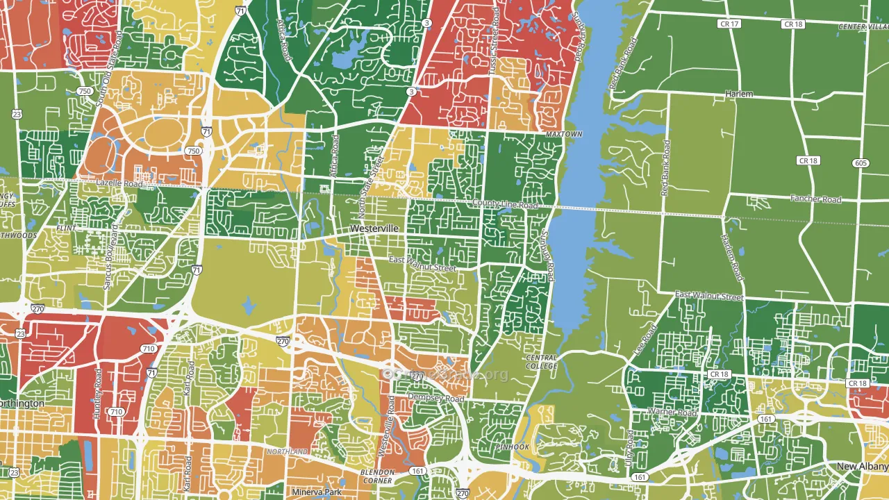 Westerville, OH Map of Theft Rates