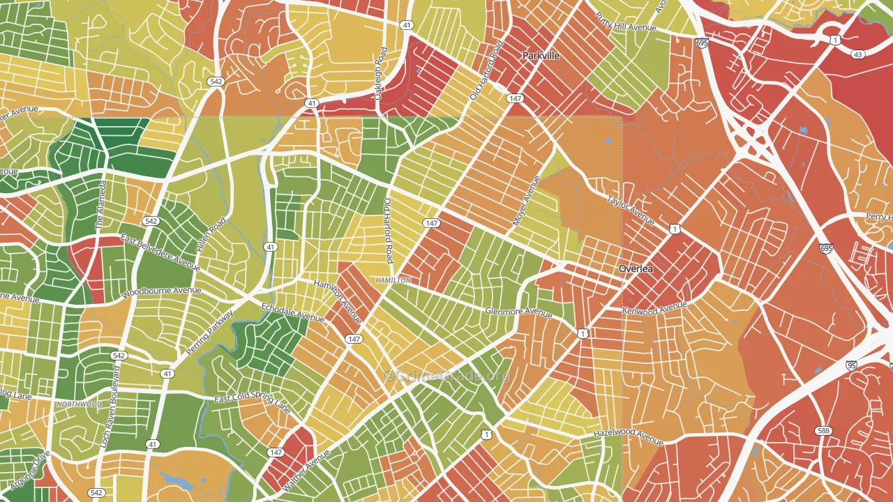 Westfield, Baltimore, MD Map of Theft Rates