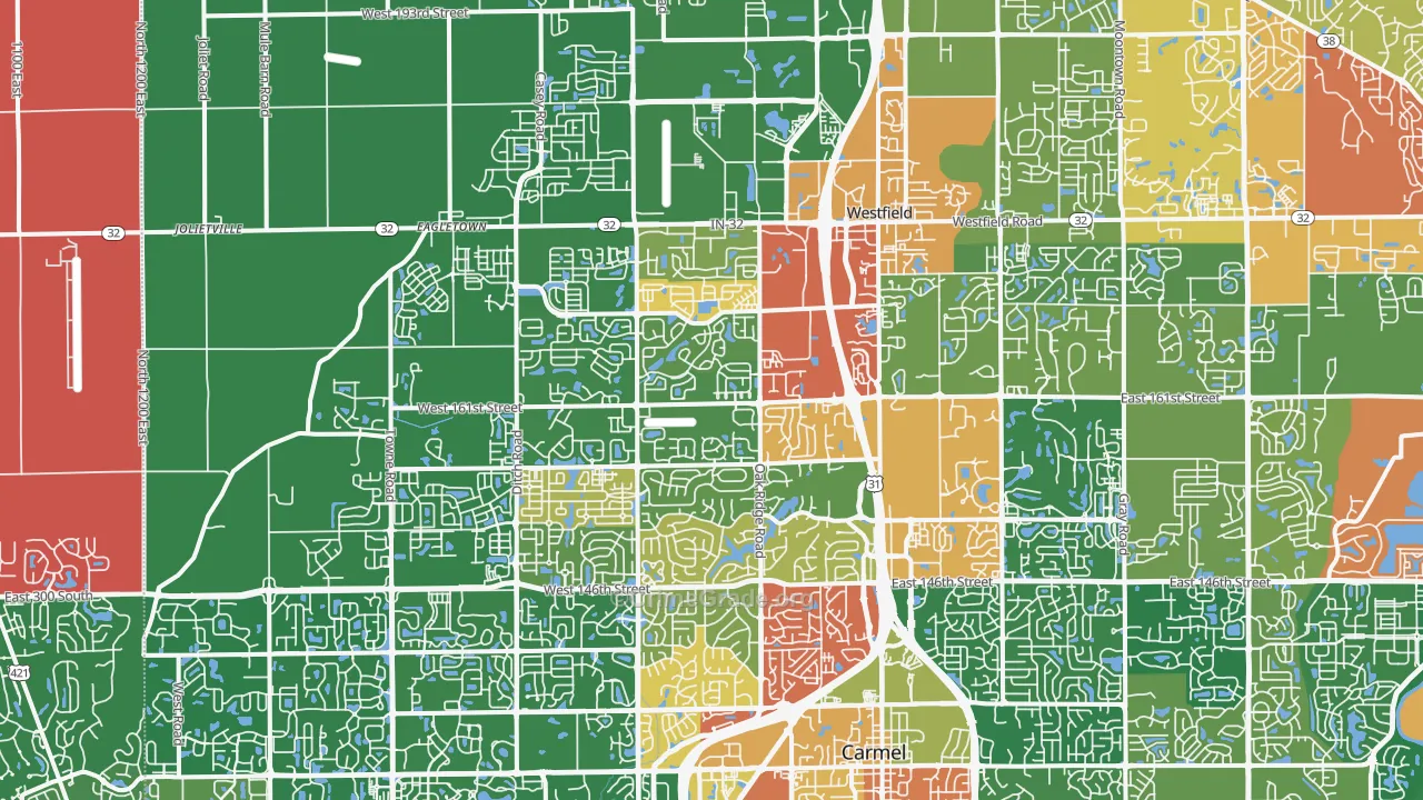 Westfield, IN Map of Theft Rates