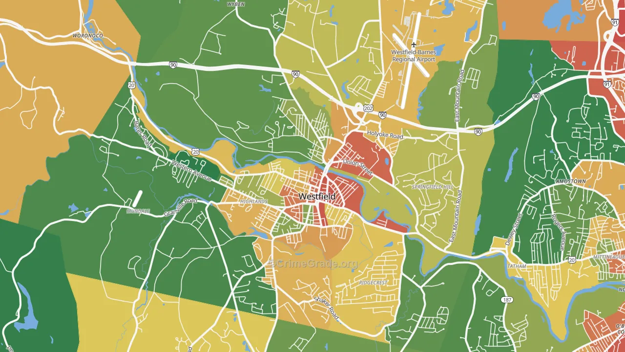 Westfield, MA Map of Theft Rates