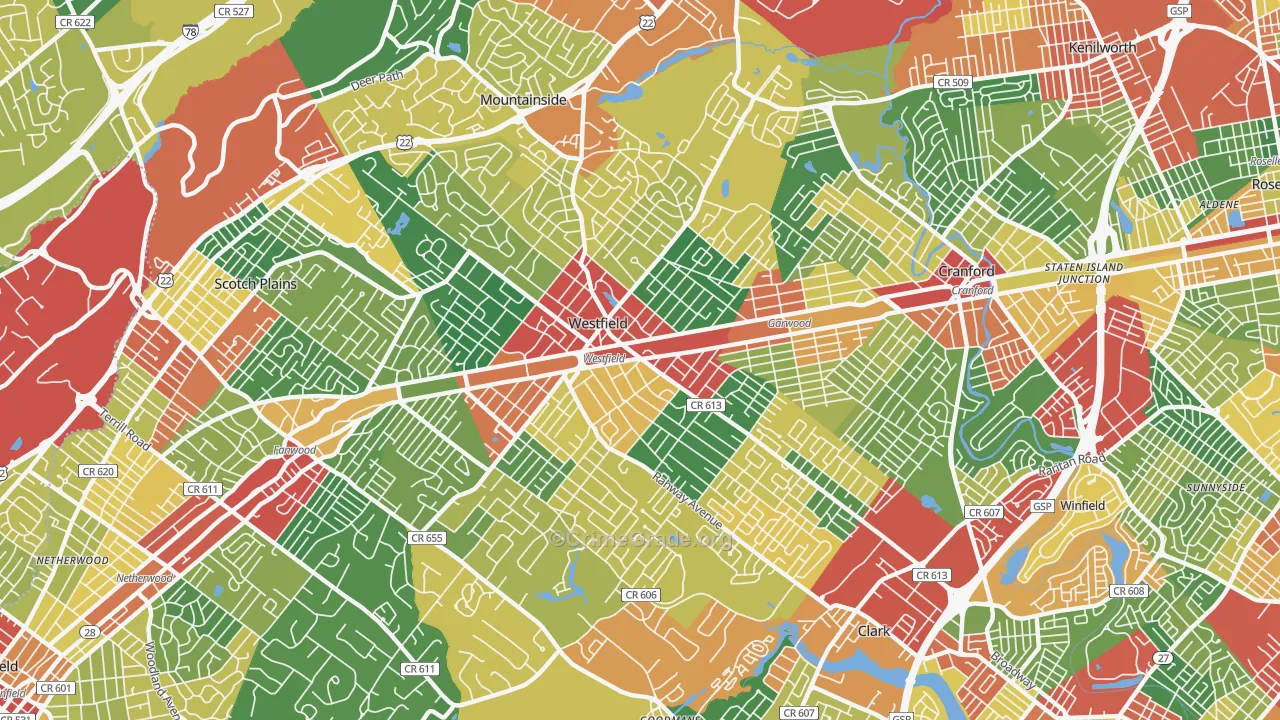 Westfield, NJ Map of Theft Rates