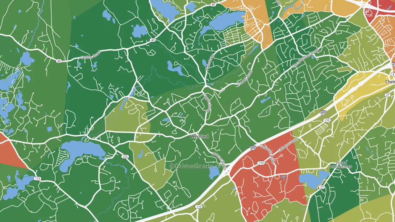 Westford, MA Map of Theft Rates