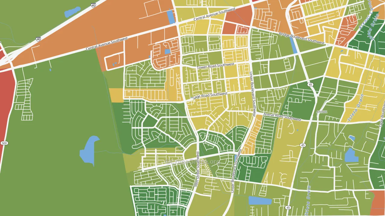 Westgate Hts, Albuquerque, NM Map of Theft Rates