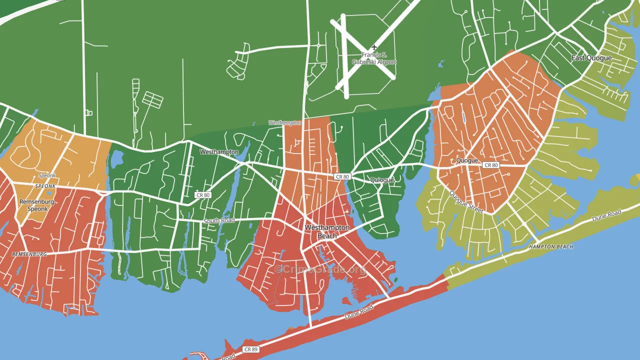 Westhampton Beach, NY Map of Theft Rates
