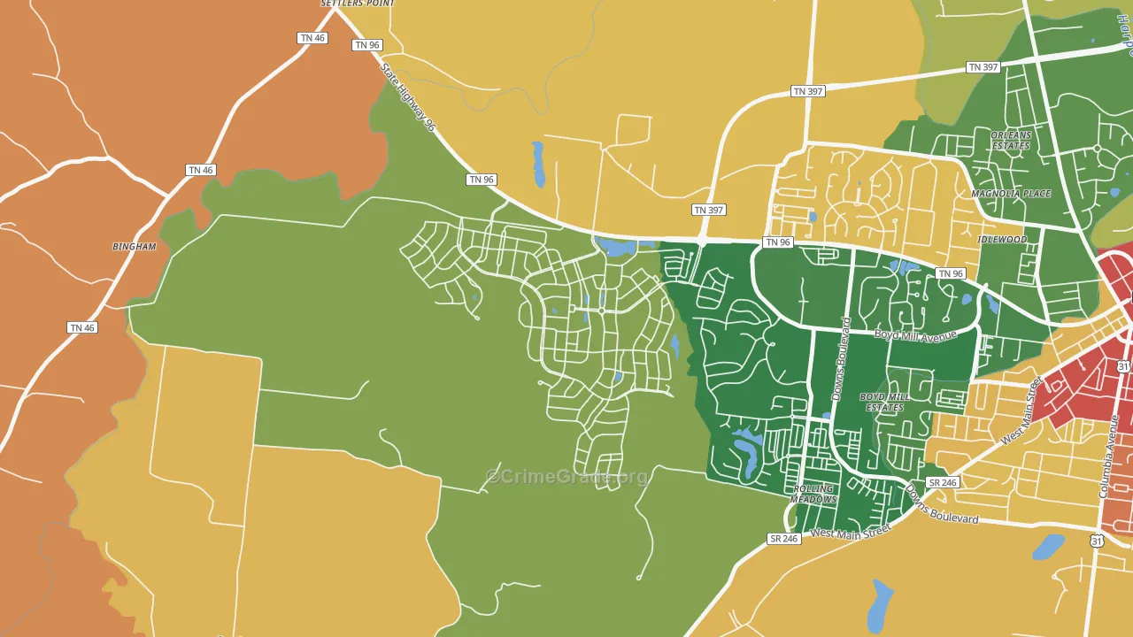 Westhaven, Franklin, TN Map of Theft Rates