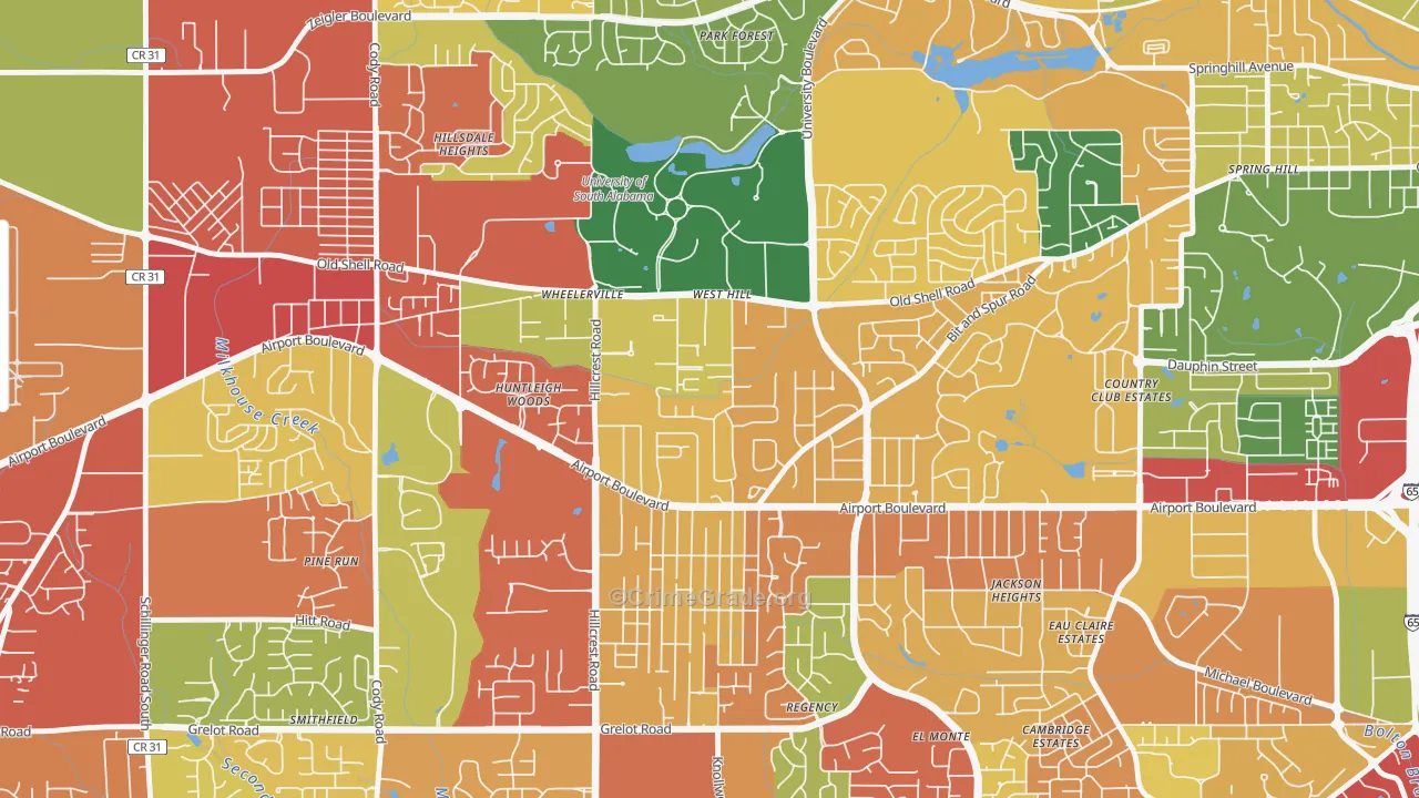 Westhill, Mobile, AL Map of Theft Rates