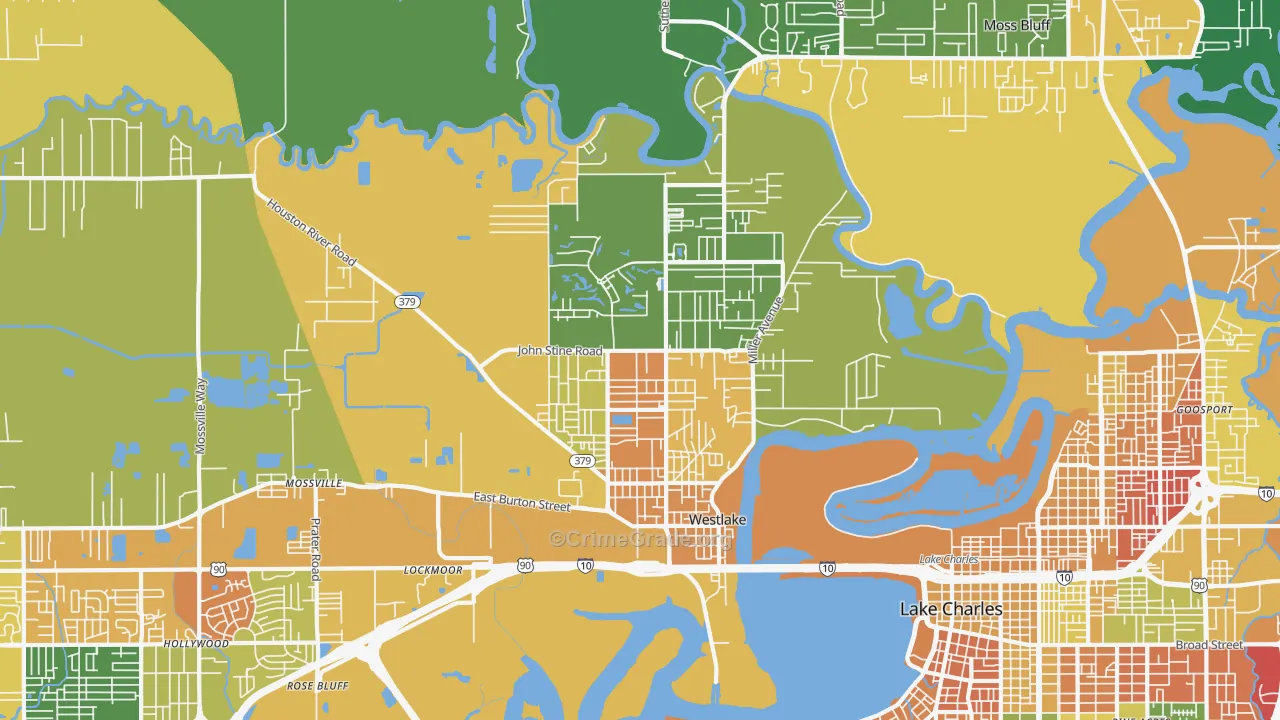 Westlake, LA Map of Theft Rates