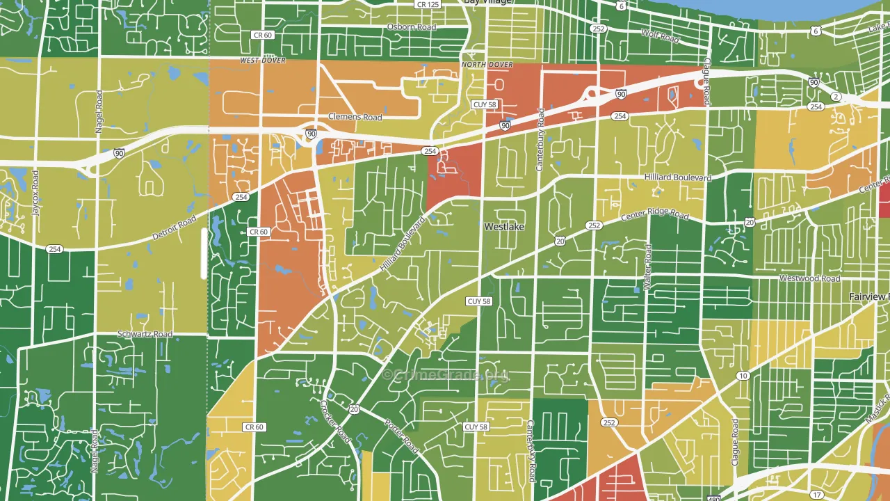 Westlake, OH Map of Theft Rates