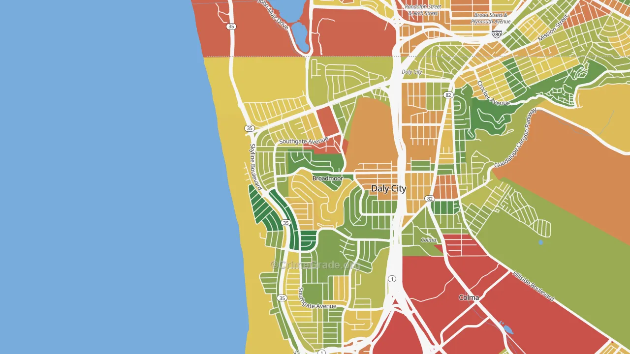 Westlake-San Francisco, Daly City, CA Map of Theft Rates