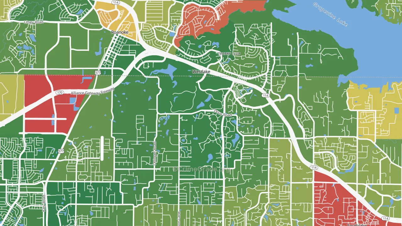 Westlake, TX Map of Theft Rates