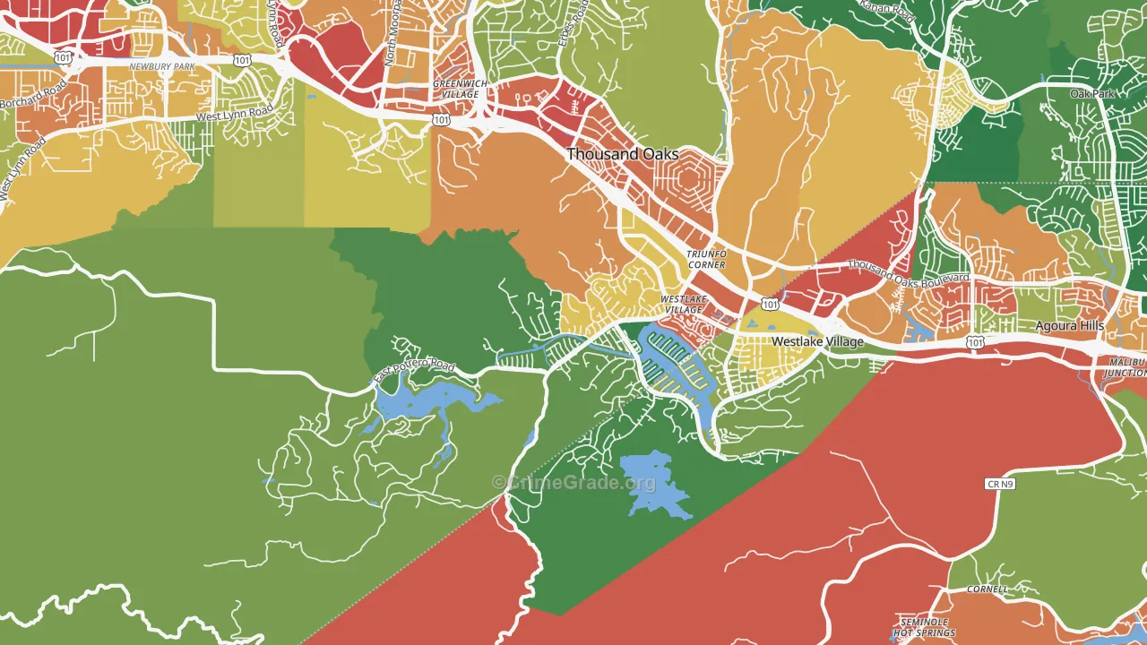 Westlake Village Area-Los Angeles, Westlake Village, CA Map of Theft Rates