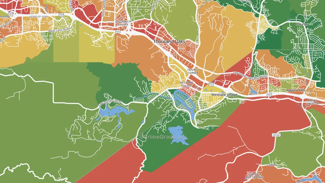 Westlake Village, CA Map of Theft Rates