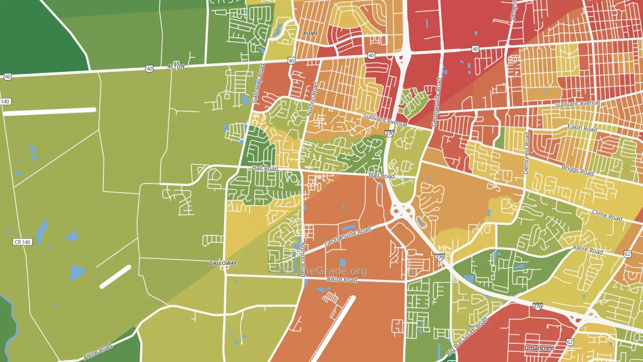 Westland, Galloway, OH Map of Theft Rates