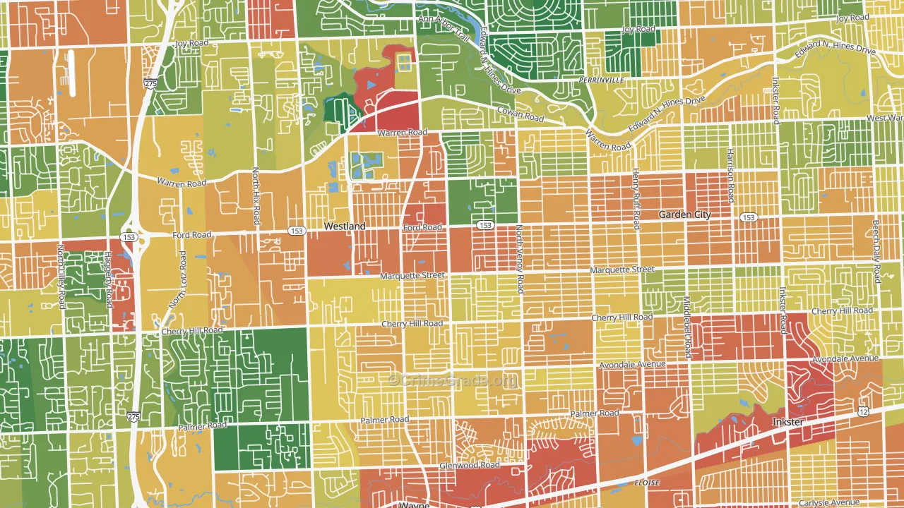 Westland, MI Map of Theft Rates
