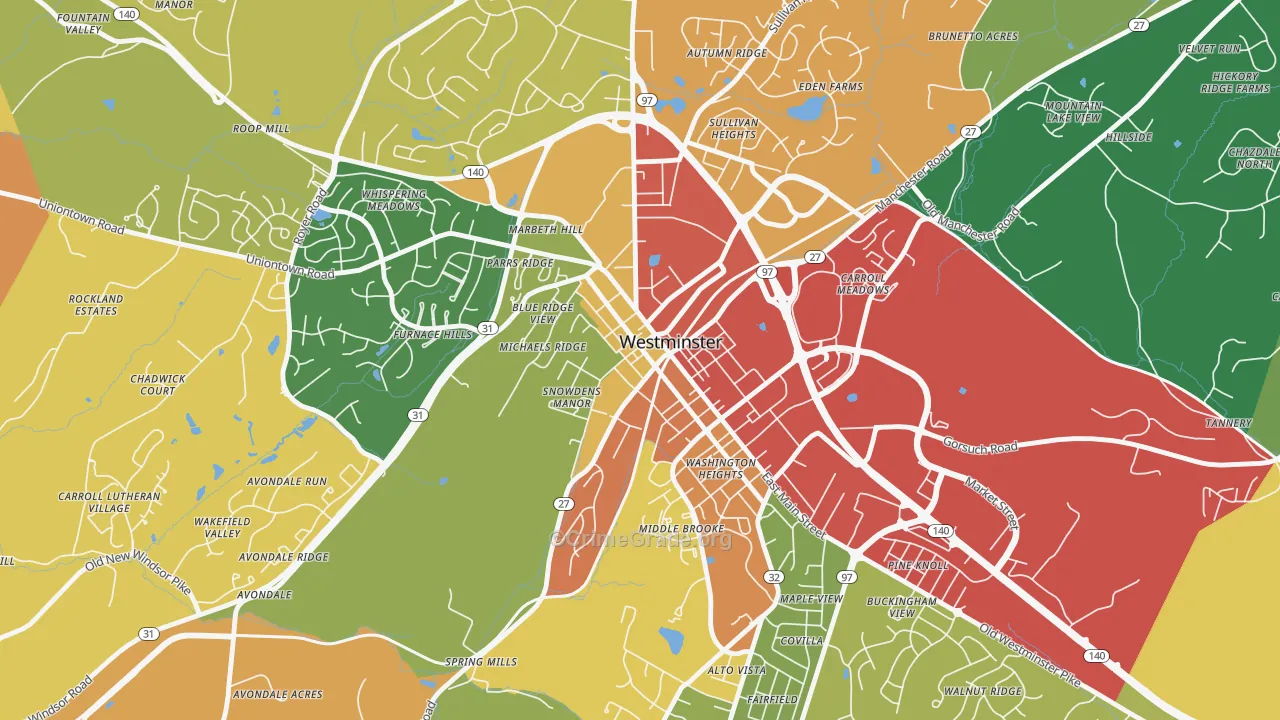 Westminster Historic District, Westminster, MD Map of Theft Rates