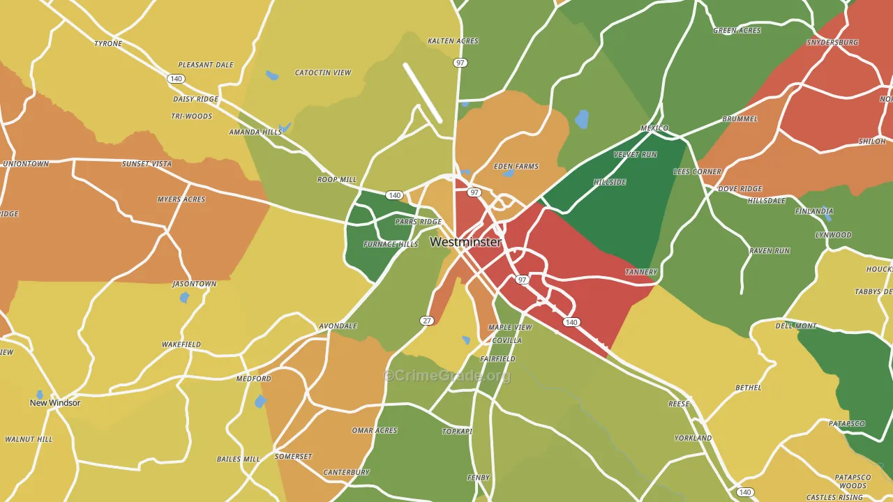 Westminster, MD Map of Theft Rates